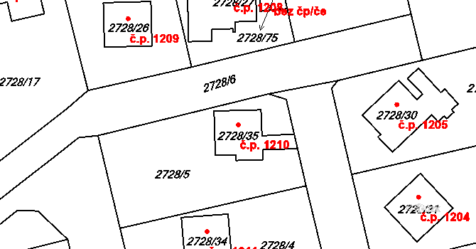 Pelhřimov 1210 na parcele st. 2728/35 v KÚ Pelhřimov, Katastrální mapa