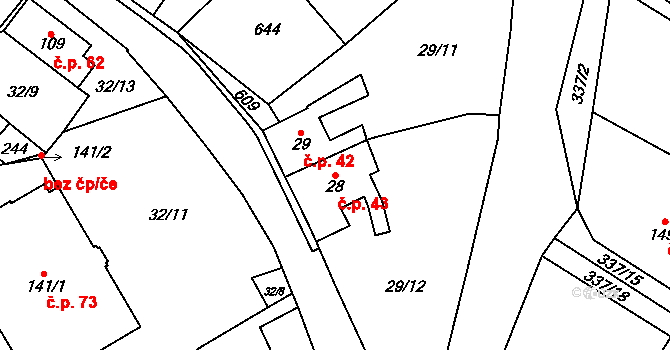 Křemýž 43, Ohníč na parcele st. 28 v KÚ Křemýž, Katastrální mapa