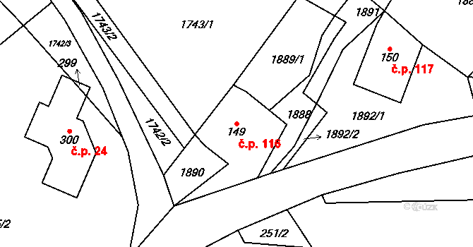Horní Kalná 116 na parcele st. 149 v KÚ Horní Kalná, Katastrální mapa