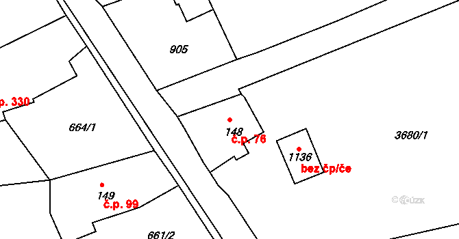 Jílové 76 na parcele st. 148 v KÚ Jílové u Děčína, Katastrální mapa