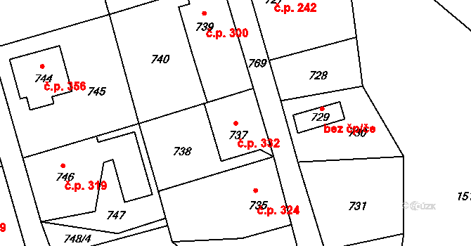 Jablůnka 332 na parcele st. 737 v KÚ Jablůnka, Katastrální mapa