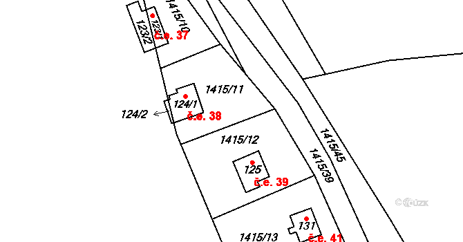Bor 38, Suchdol nad Lužnicí na parcele st. 124/1 v KÚ Bor, Katastrální mapa