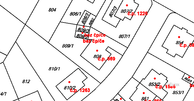 Braník 669, Praha na parcele st. 808 v KÚ Braník, Katastrální mapa