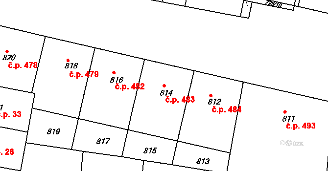 Košíře 483, Praha na parcele st. 814 v KÚ Košíře, Katastrální mapa