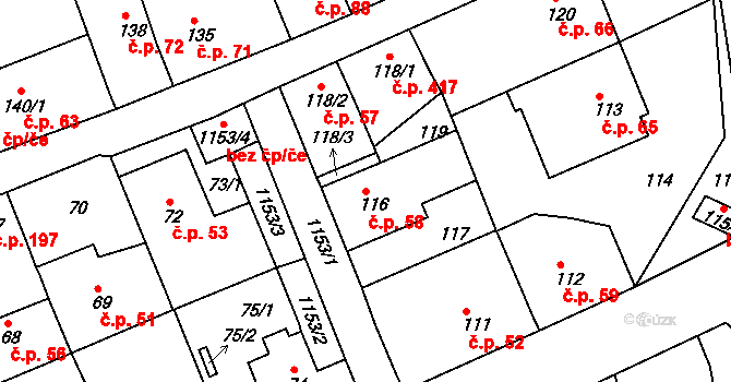 Velká Chuchle 58, Praha na parcele st. 116 v KÚ Velká Chuchle, Katastrální mapa