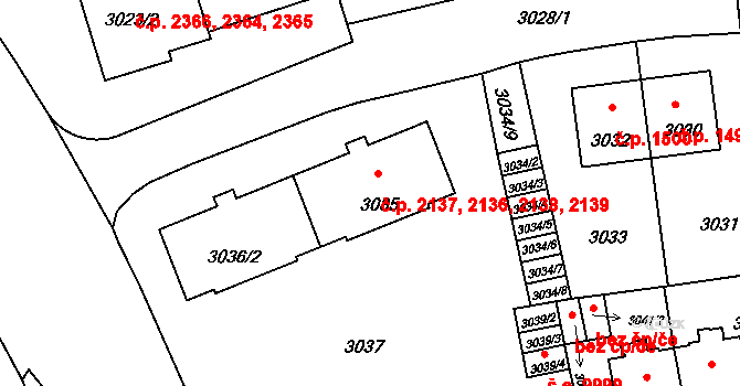 Strašnice 2136,2137,2138,2139, Praha na parcele st. 3035 v KÚ Strašnice, Katastrální mapa
