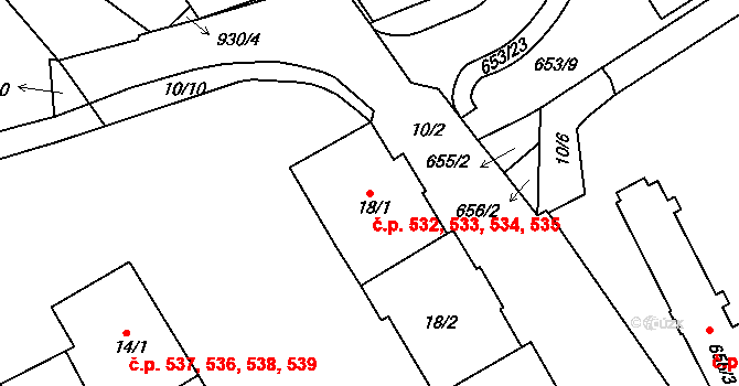 Malešice 532,533,534,535, Praha na parcele st. 18/4 v KÚ Malešice, Katastrální mapa