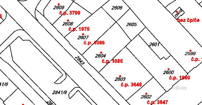 Chomutov 1085 na parcele st. 2604 v KÚ Chomutov I, Katastrální mapa