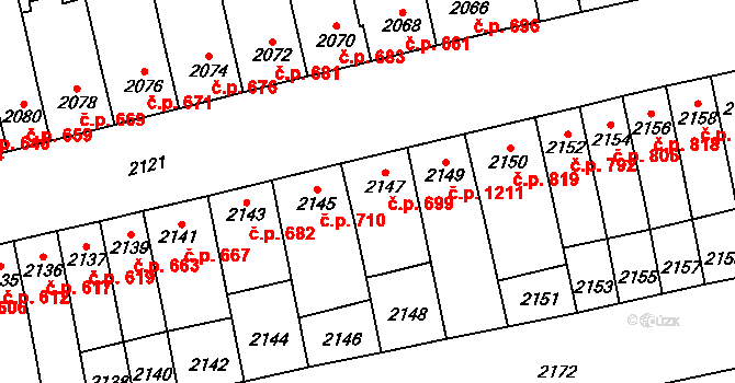 Šlapanice 699 na parcele st. 2147 v KÚ Šlapanice u Brna, Katastrální mapa
