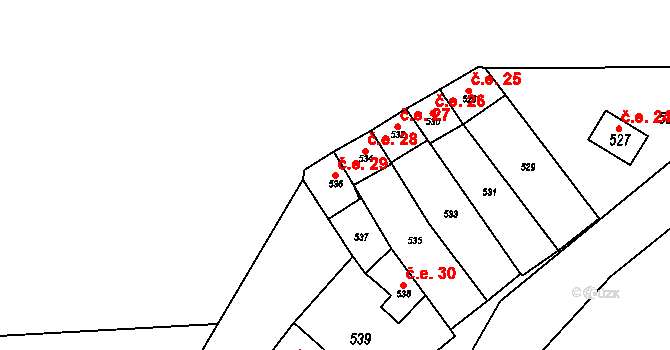 Kanice 29 na parcele st. 536 v KÚ Kanice, Katastrální mapa