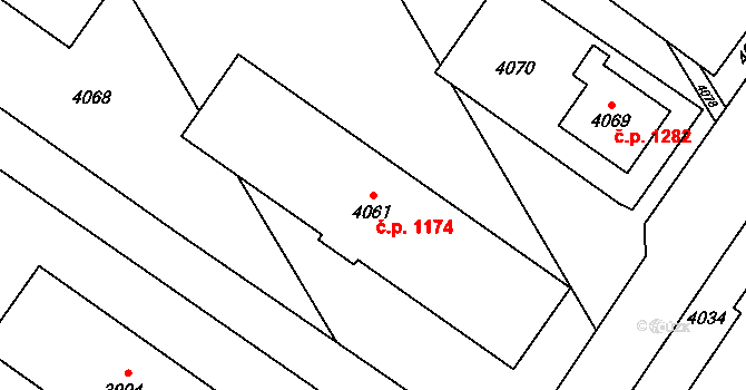 Vsetín 1174 na parcele st. 4061 v KÚ Vsetín, Katastrální mapa