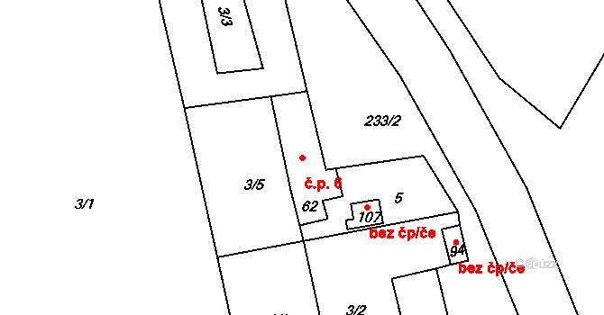Hřešihlavy 6, Kladruby na parcele st. 62 v KÚ Hřešihlavy, Katastrální mapa
