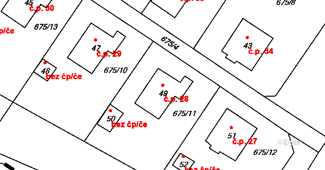 Lhota 28, Dynín na parcele st. 49 v KÚ Lhota u Dynína, Katastrální mapa