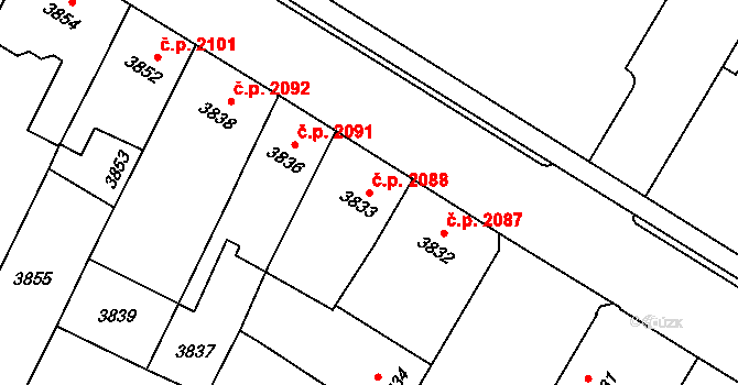 Prostějov 2088 na parcele st. 3833 v KÚ Prostějov, Katastrální mapa