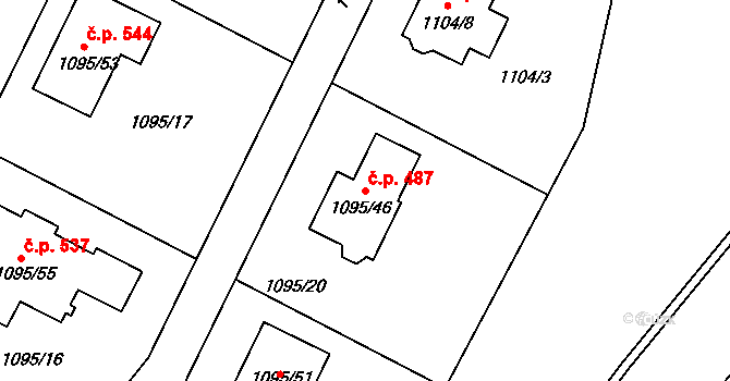 Hřebeč 487 na parcele st. 1095/46 v KÚ Hřebeč, Katastrální mapa