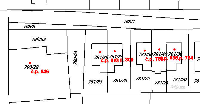 Chrlice 813, Brno na parcele st. 781/85 v KÚ Chrlice, Katastrální mapa