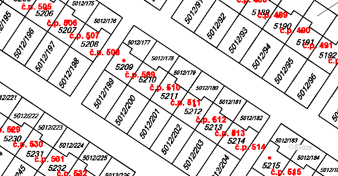 Zelená 511, Luštěnice na parcele st. 5211 v KÚ Luštěnice, Katastrální mapa