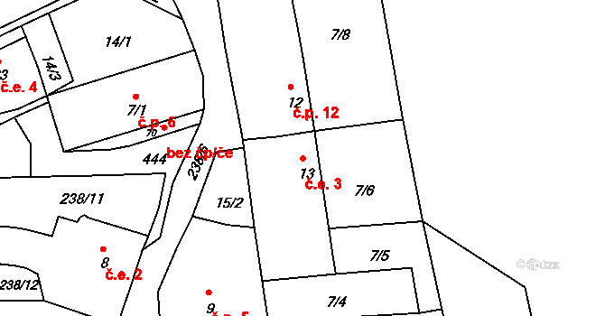 Netovice 3, Slaný na parcele st. 13 v KÚ Netovice, Katastrální mapa