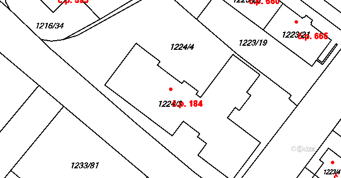 Hrušov 184, Ostrava na parcele st. 1224/3 v KÚ Hrušov, Katastrální mapa