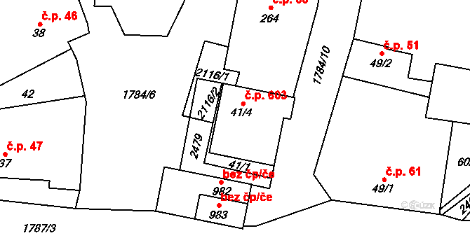 Mirošov 603 na parcele st. 41/4 v KÚ Mirošov, Katastrální mapa