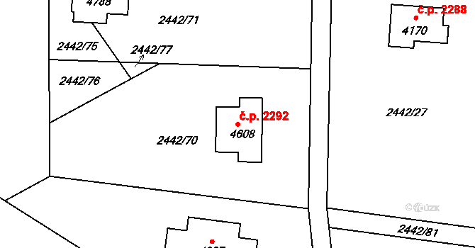Rožnov pod Radhoštěm 2292 na parcele st. 4608 v KÚ Rožnov pod Radhoštěm, Katastrální mapa