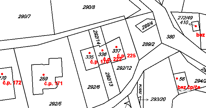 Únětice 222 na parcele st. 336 v KÚ Únětice u Prahy, Katastrální mapa