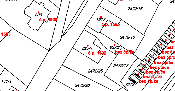 Kraslice 1992 na parcele st. 827/1 v KÚ Kraslice, Katastrální mapa