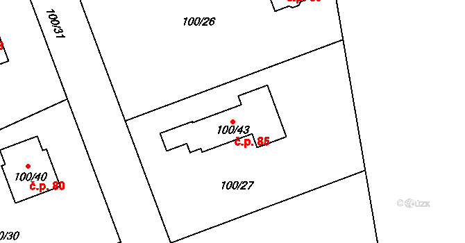Myslinka 85 na parcele st. 100/43 v KÚ Myslinka, Katastrální mapa