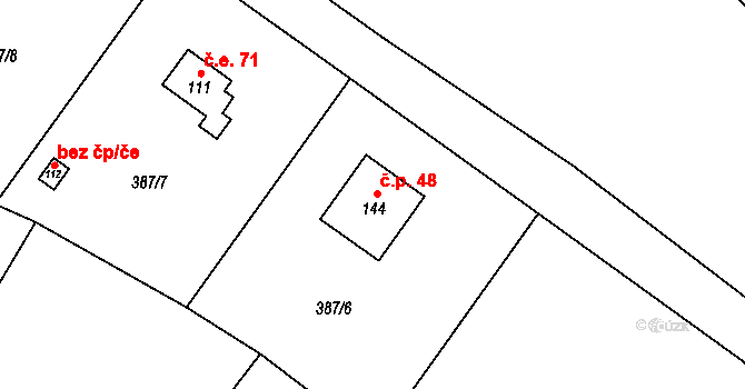 Lísek 48, Postupice na parcele st. 144 v KÚ Jemniště, Katastrální mapa