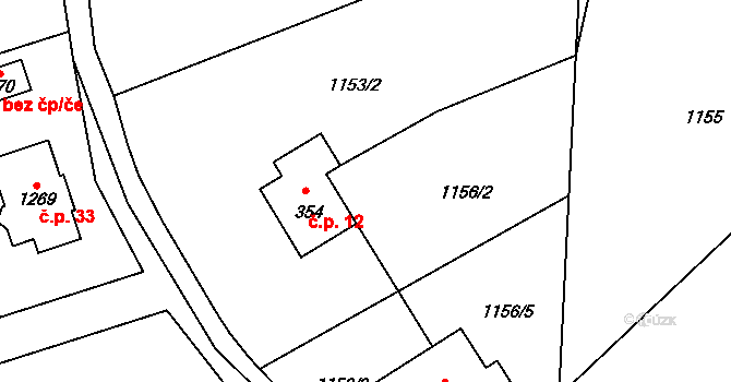 Borová Lhota 12, Pyšely na parcele st. 354 v KÚ Pyšely, Katastrální mapa
