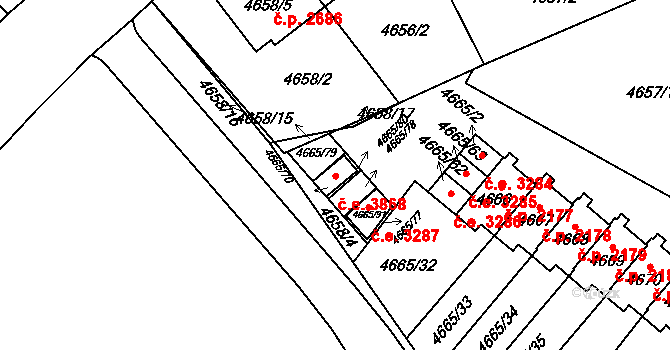Jihlava 3868 na parcele st. 4665/70 v KÚ Jihlava, Katastrální mapa