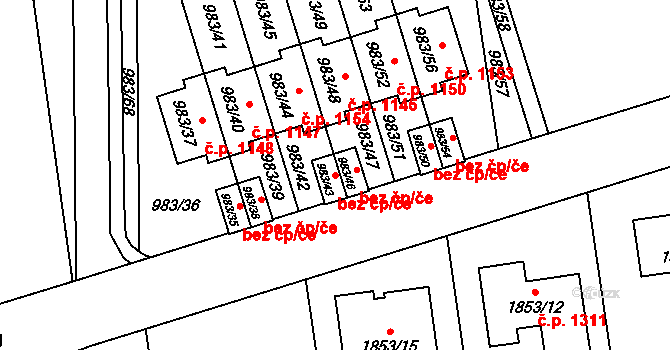 Opava 38099438 na parcele st. 983/43 v KÚ Kylešovice, Katastrální mapa