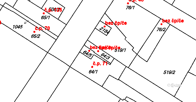 Sezimovo Ústí 40905438 na parcele st. 64/3 v KÚ Sezimovo Ústí, Katastrální mapa
