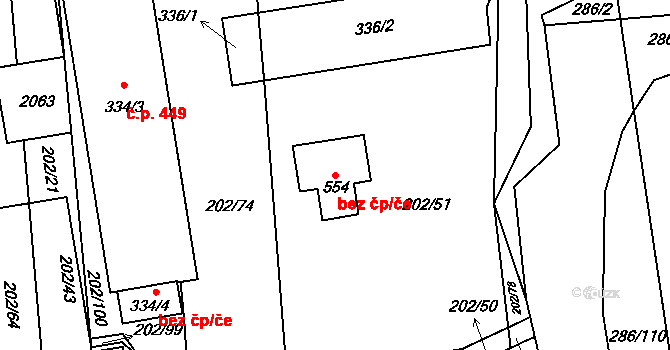 Zlín 41200438 na parcele st. 554 v KÚ Louky nad Dřevnicí, Katastrální mapa
