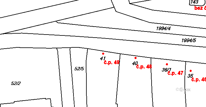 Louky 49, Zlín na parcele st. 41 v KÚ Louky nad Dřevnicí, Katastrální mapa