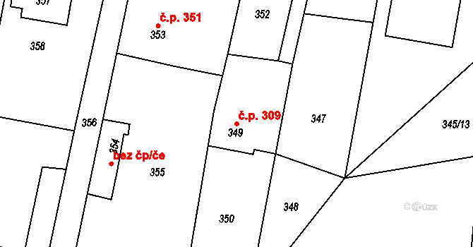 Želechovice nad Dřevnicí 309 na parcele st. 349 v KÚ Želechovice nad Dřevnicí, Katastrální mapa