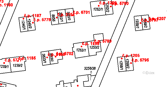 Zlín 1198 na parcele st. 1253/1 v KÚ Zlín, Katastrální mapa