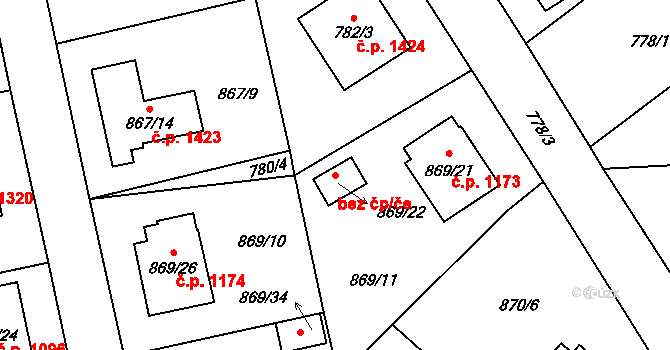 Pelhřimov 48896438 na parcele st. 869/22 v KÚ Pelhřimov, Katastrální mapa