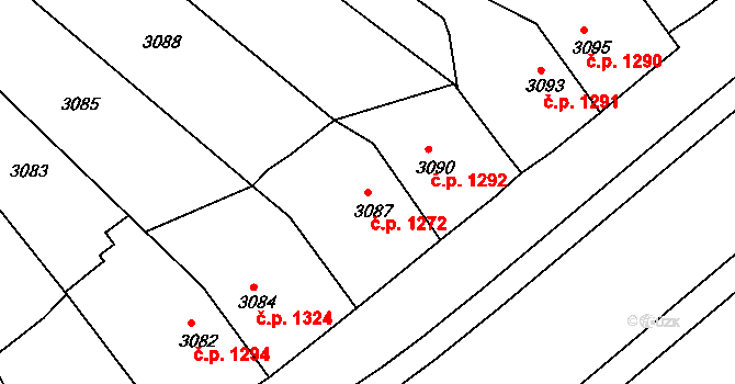 Kunovice 1272 na parcele st. 3087 v KÚ Kunovice u Uherského Hradiště, Katastrální mapa