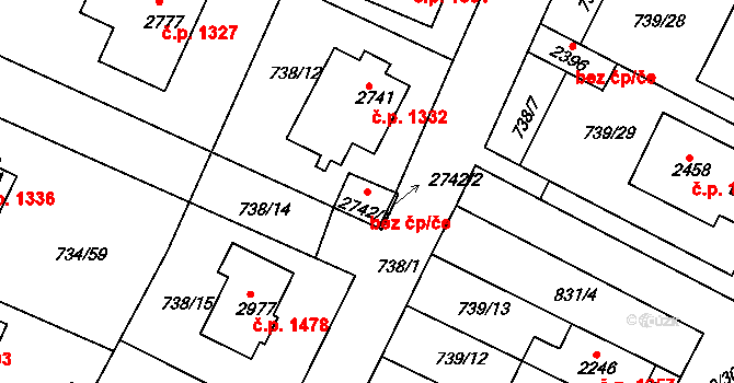 Neratovice 49521438 na parcele st. 2742/1 v KÚ Neratovice, Katastrální mapa