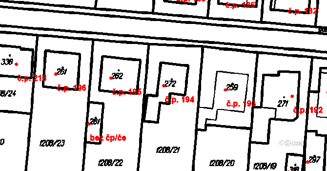 Kloboučky 194, Bučovice na parcele st. 272 v KÚ Kloboučky, Katastrální mapa