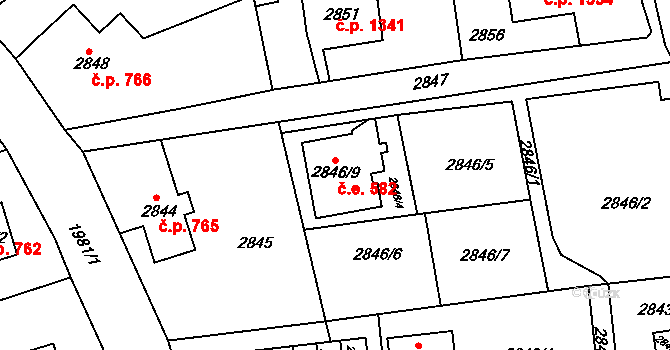 Rumburk 1 582, Rumburk na parcele st. 2846/9 v KÚ Rumburk, Katastrální mapa