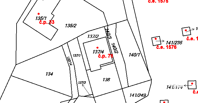 Červený Hrádek 76, Jirkov na parcele st. 137/4 v KÚ Červený Hrádek u Jirkova, Katastrální mapa