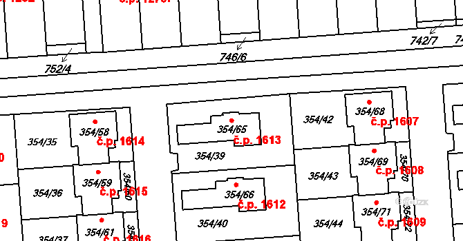 Slavkov u Brna 1613 na parcele st. 354/65 v KÚ Slavkov u Brna, Katastrální mapa