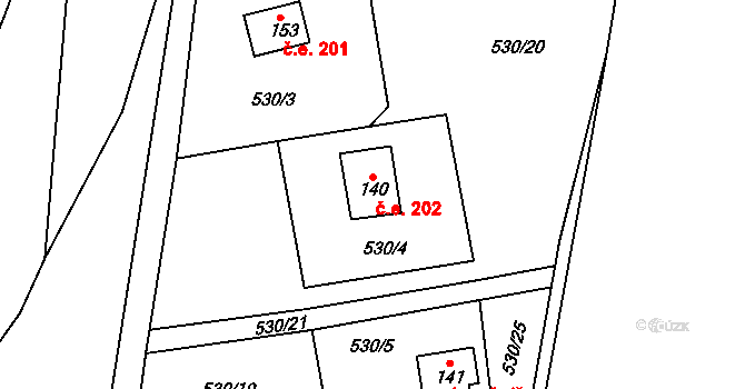 Chrást 202, Kovářov na parcele st. 140 v KÚ Chrást u Zahořan, Katastrální mapa