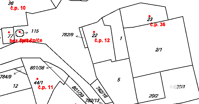 Srlín 12, Bernartice na parcele st. 22 v KÚ Srlín, Katastrální mapa