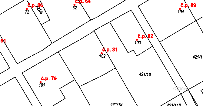 Dušejov 81 na parcele st. 102 v KÚ Dušejov, Katastrální mapa