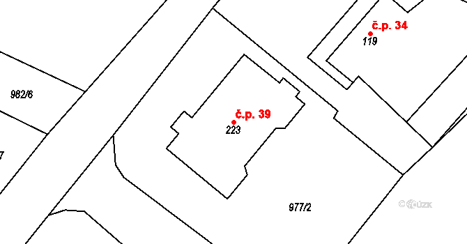 Kobylá nad Vidnavkou 39 na parcele st. 223 v KÚ Kobylá nad Vidnavkou, Katastrální mapa