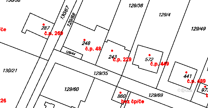 Hýskov 229 na parcele st. 243 v KÚ Hýskov, Katastrální mapa