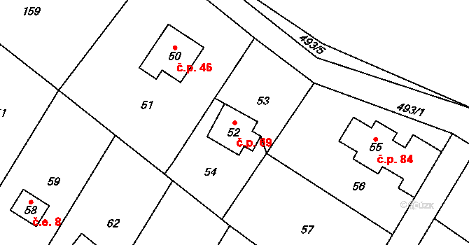 Beroun-Zdejcina 69, Beroun na parcele st. 52 v KÚ Zdejcina, Katastrální mapa